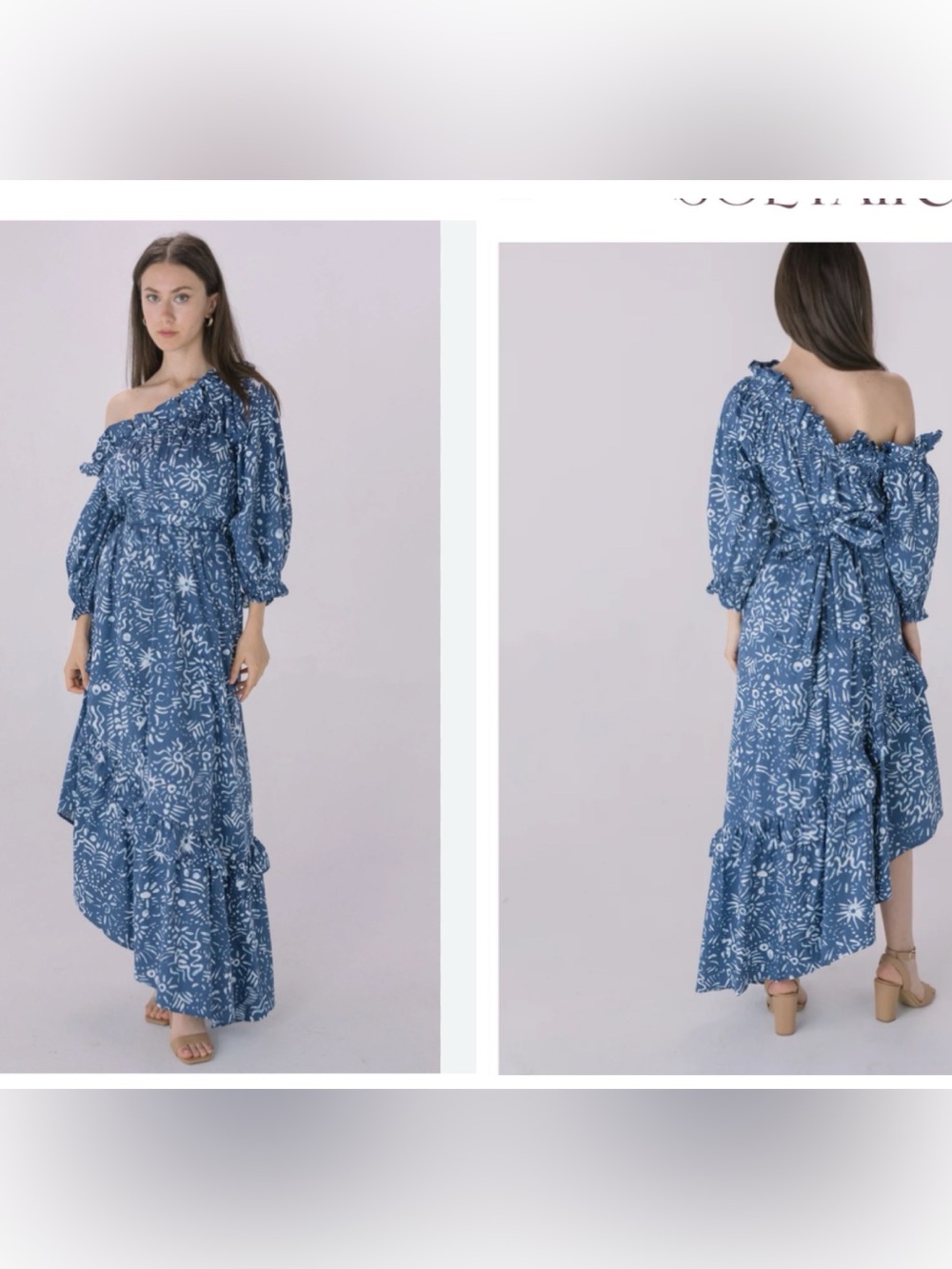 Solitaire Poplin Printed One Shoulder Dress M Ruffles Cottage
